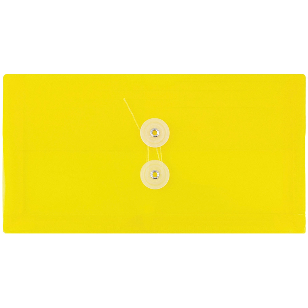 JAM Paper Booklet Plastic Envelopes, #10, Button & String Closure, Yellow, Pack Of 12 MPN:921B1YE