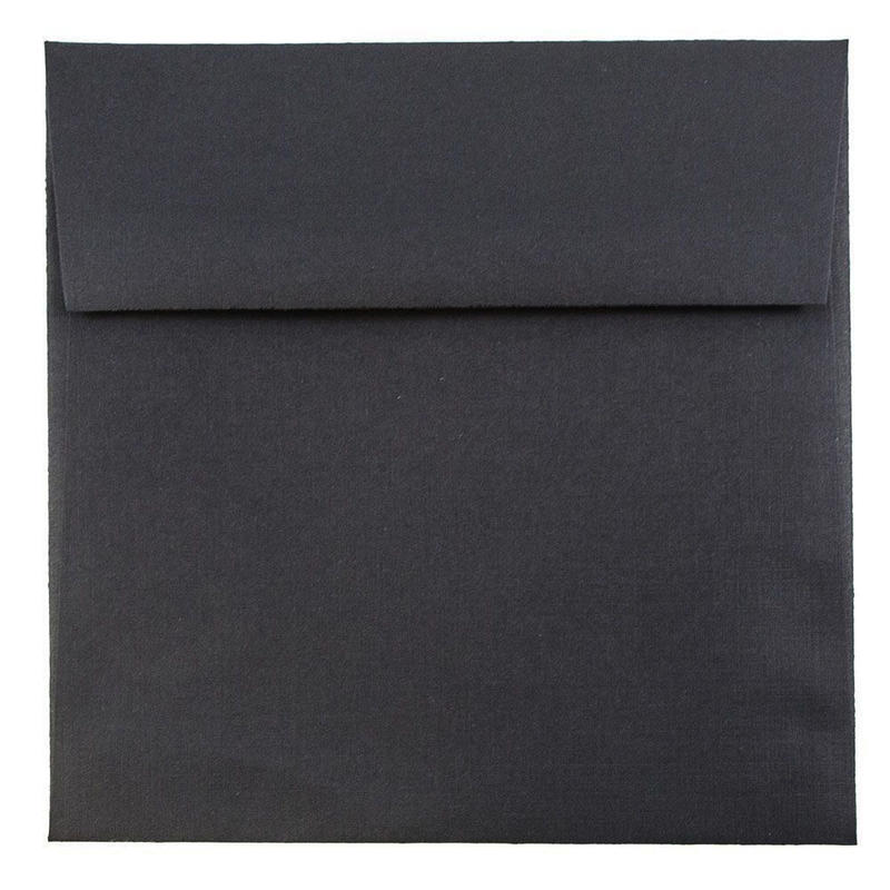 JAM Paper Square Linen Envelopes, 5 1/2in x 5 1/2in, Gummed Seal, 30% Recycled, Black, Pack Of 25 MPN:V01210