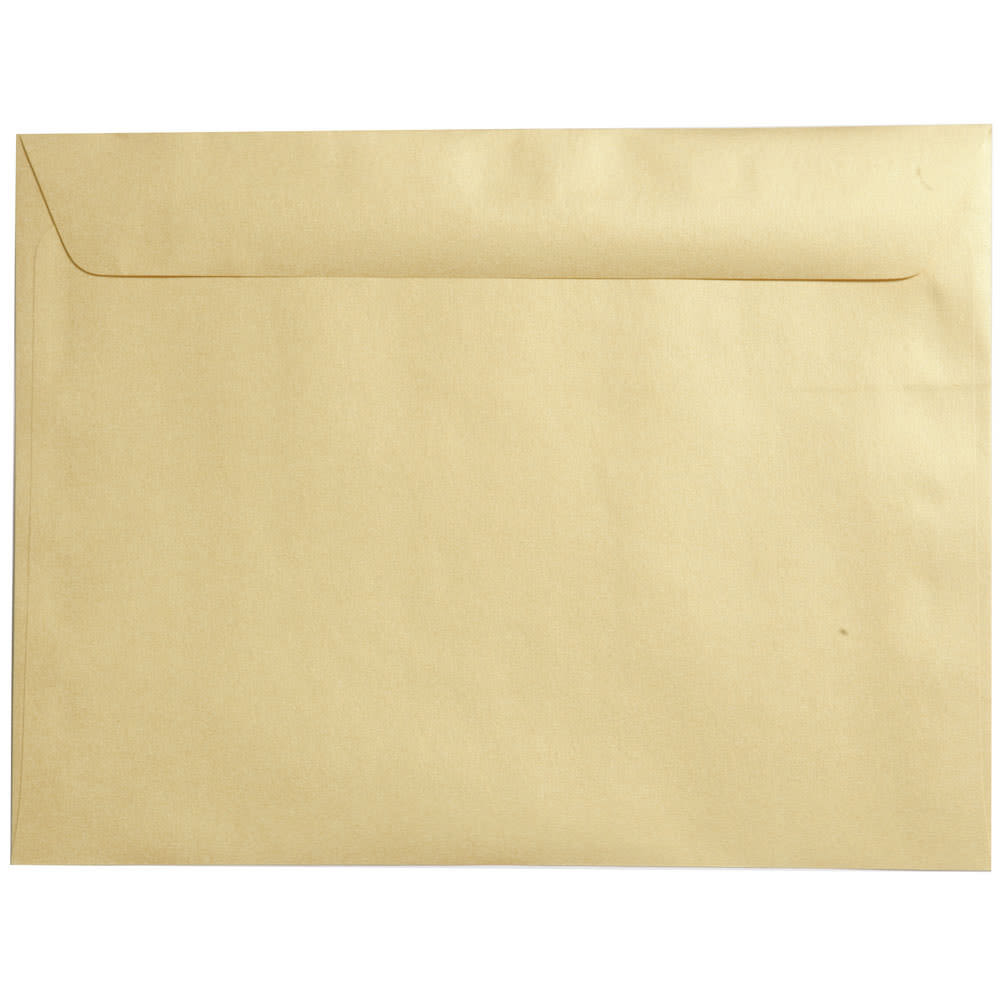 JAM Paper Booklet Envelopes, 9in x 12in, Gummed Seal, Stardream Gold Metallic, Pack Of 25 MPN:V018321
