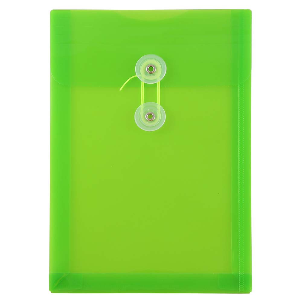 JAM Paper Open-End Plastic Envelopes, 6 1/4in x 9 1/4in, Button & String Closure, Lime Green, Pack Of 12 MPN:472B1LIGR