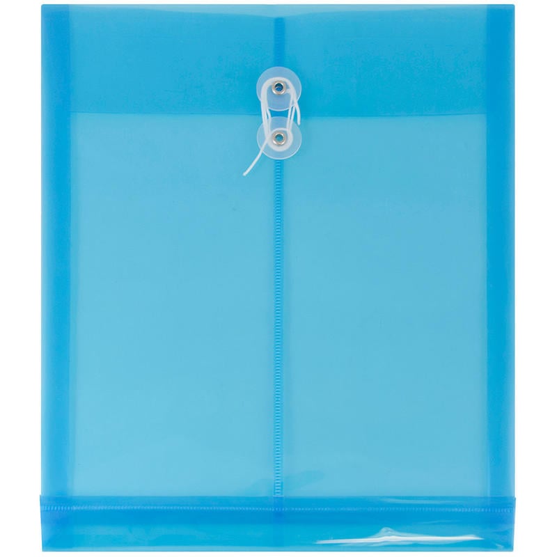 JAM Paper Open-End Plastic Envelopes, Letter-Size, 9 3/4in x 11 3/4in, Button & String Closure, Blue, Pack Of 12 MPN:118B1BU