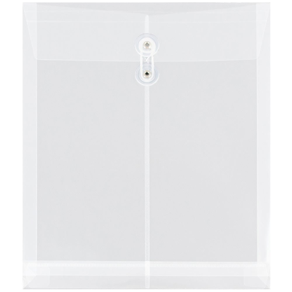 JAM Paper Open-End Plastic Envelopes, Letter-Size, 9 3/4in x 11 3/4in, Button & String Closure, Clear, Pack Of 12 MPN:118B1CL