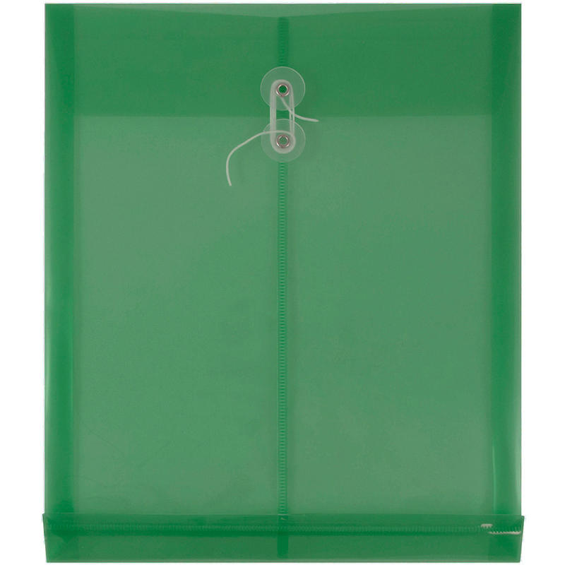 JAM Paper Open-End Plastic Envelopes, Letter-Size, 9 3/4in x 11 3/4in, Button & String Closure, Green, Pack Of 12 MPN:118B1GR