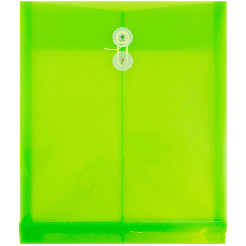 JAM Paper Open-End Plastic Envelopes, Letter-Size, 9 3/4in x 11 3/4in, Button & String Closure, Lime Green, Pack Of 12 MPN:118B1LI