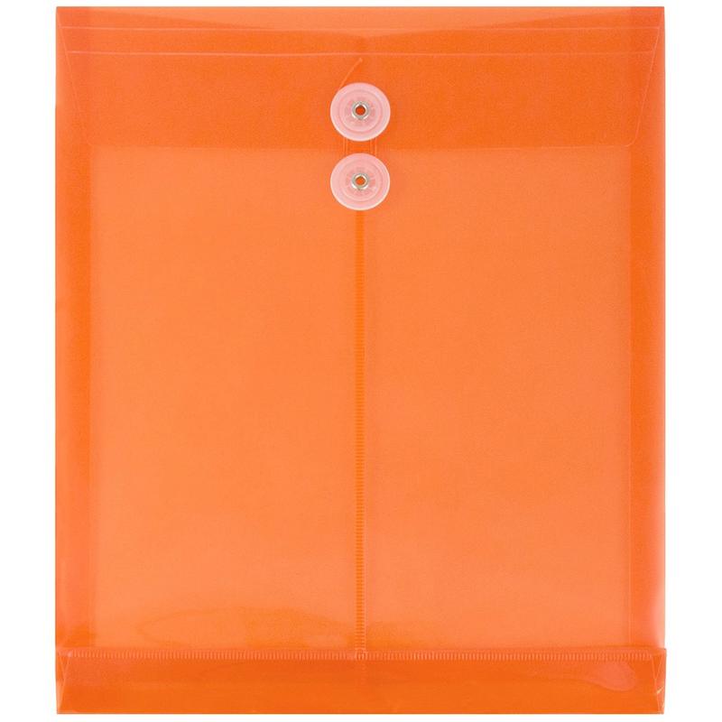 JAM Paper Open-End Plastic Envelopes, Letter-Size, 9 3/4in x 11 3/4in, Button & String Closure, Orange, Pack Of 12 MPN:118B1OR