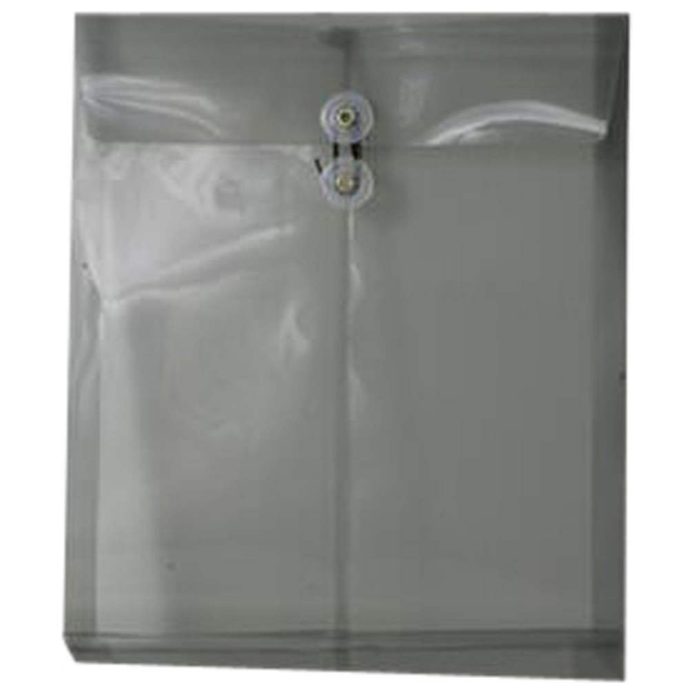 JAM Paper Open-End Plastic Envelopes, Letter-Size, 9 3/4in x 11 3/4in, Button & String Closure, Smoke Gray, Pack Of 12 MPN:118B1SM
