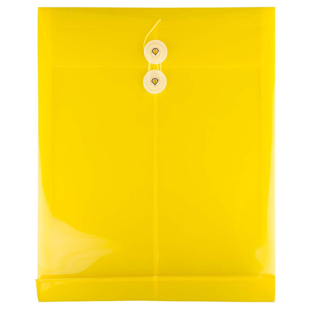 JAM Paper Open-End Plastic Envelopes, Letter-Size, 9 3/4in x 11 3/4in, Button & String Closure, Yellow, Pack Of 12 MPN:118B1YE