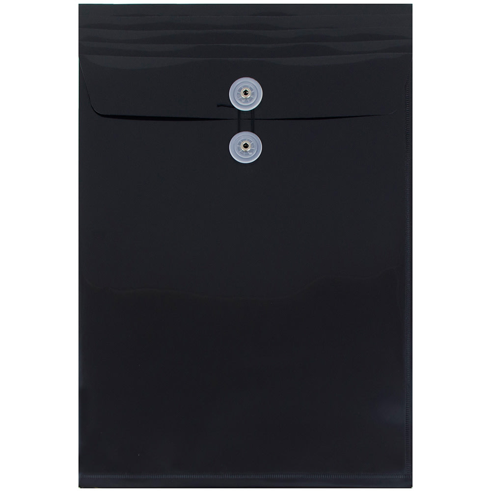 JAM Paper Open-End Plastic Envelopes, Legal-Size, 9 3/4in x 14 1/2in, Button & String Closure, Black, Pack Of 12 MPN:119B1BL