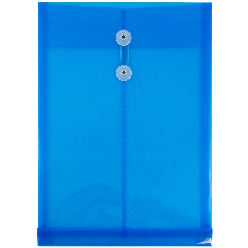 JAM Paper Open-End Plastic Envelopes, Legal-Size, 9 3/4in x 14 1/2in, Button & String Closure, Blue, Pack Of 12 MPN:119B1BU