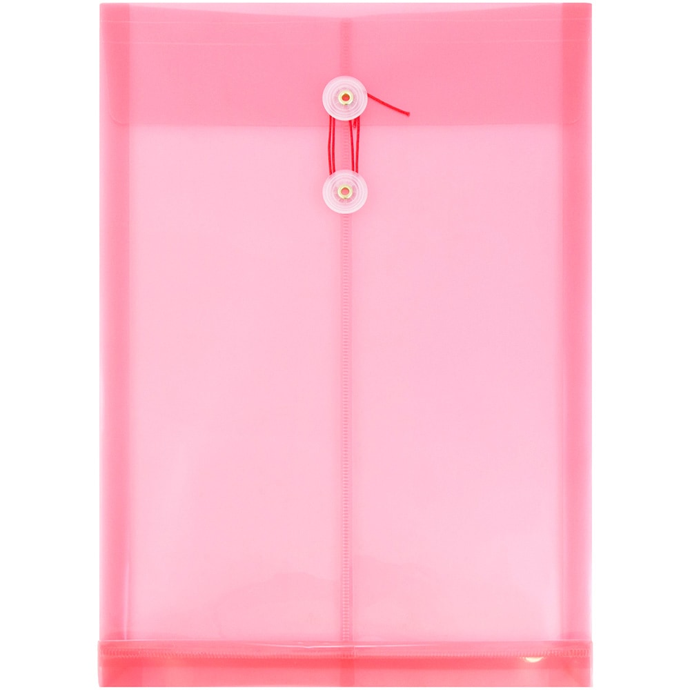 JAM Paper Open-End Plastic Envelopes, Legal-Size, 9 3/4in x 14 1/2in, Button & String Closure, Pink, Pack Of 12 MPN:119B1PI