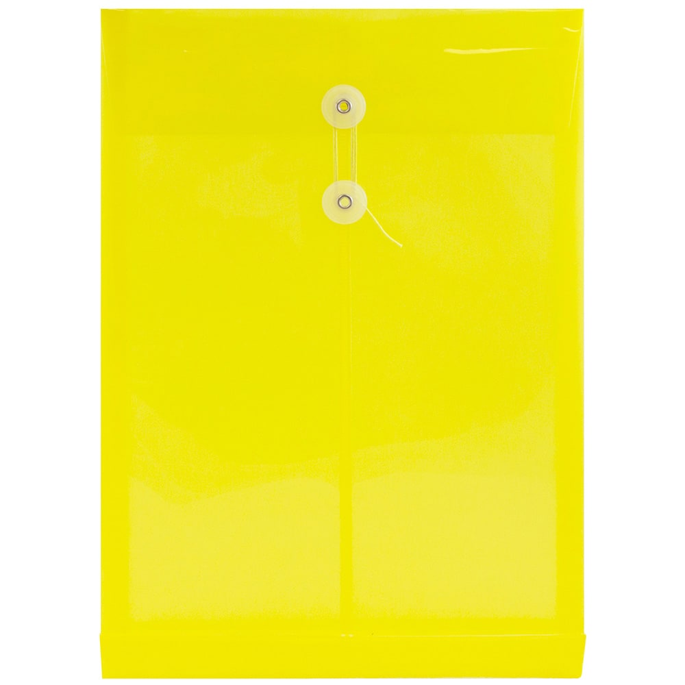JAM Paper Open-End Plastic Envelopes, Legal-Size, 9 3/4in x 14 1/2in, Button & String Closure, Yellow, Pack Of 12 MPN:119B1YE