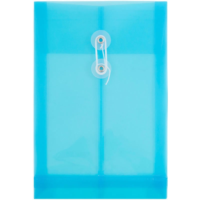 JAM Paper Open-End Plastic Envelopes, 6 1/4in x 9 1/4in, Button & String Closure, Blue, Pack Of 12 MPN:472B1BU