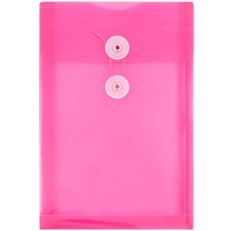 JAM Paper Open-End Plastic Envelopes, 6 1/4in x 9 1/4in, Button & String, Fuchsia Pink, Pack Of 12 MPN:472B1FU