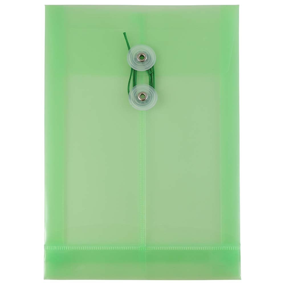 JAM Paper Open-End Plastic Envelopes, 6 1/4in x 9 1/4in, Button & String Closure, Classic Lime Green, Pack Of 12 MPN:472B1GR