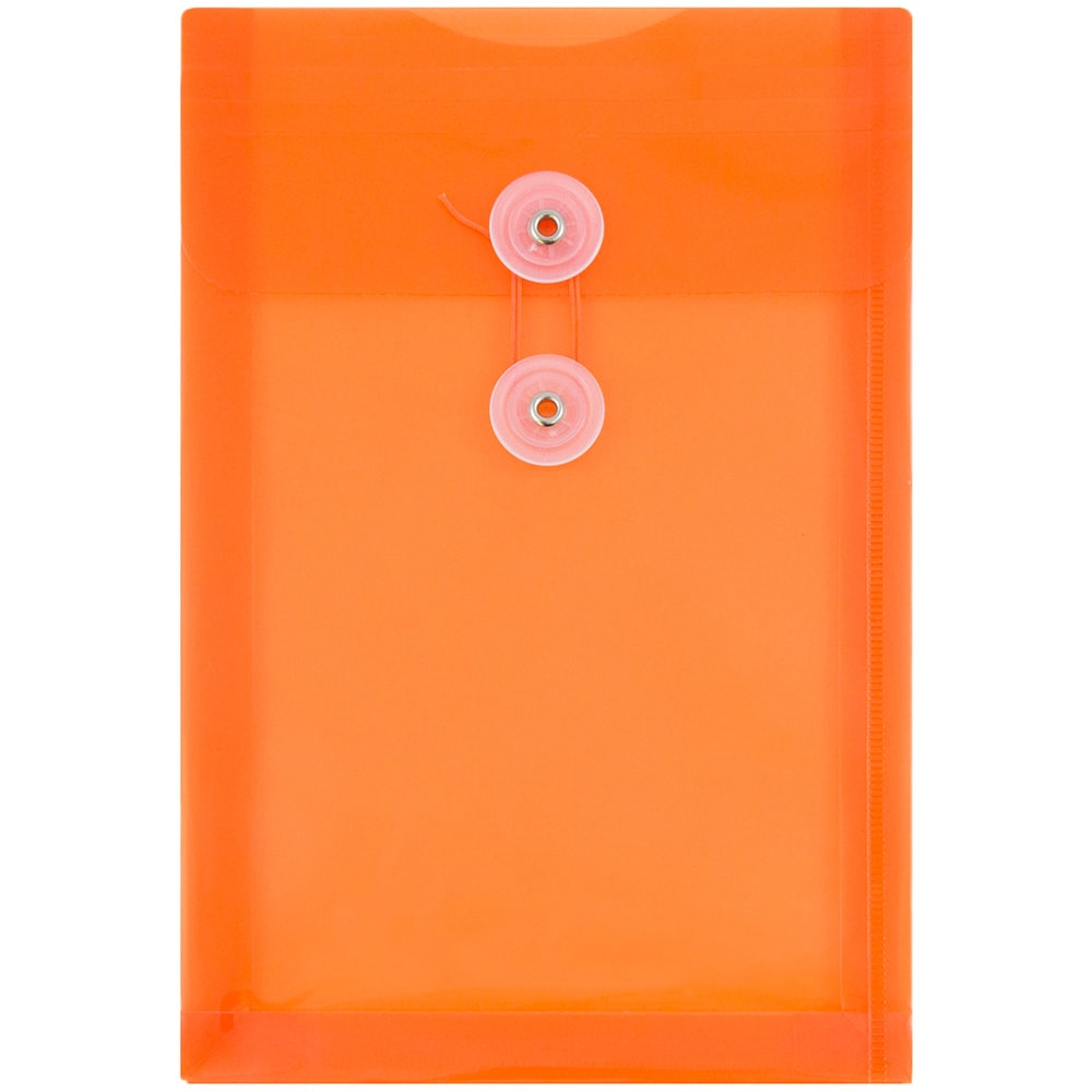 JAM Paper Open-End Plastic Envelopes, 6 1/4in x 9 1/4in, Button & String Closure, Bright Orange, Pack Of 12 MPN:472B1OR
