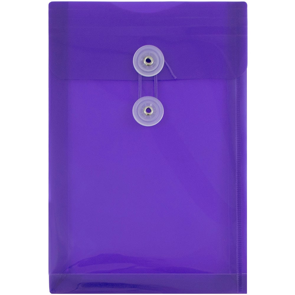 JAM Paper Open-End Plastic Envelopes, 6 1/4in x 9 1/4in, Button & String Closure, Purple, Pack Of 12 MPN:472B1PU