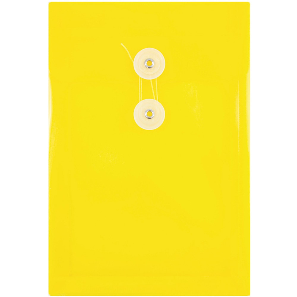 JAM Paper Open-End Plastic Envelopes, 6 1/4in x 9 1/4in, Button & String Closure, Yellow, Pack Of 12 MPN:472B1YE