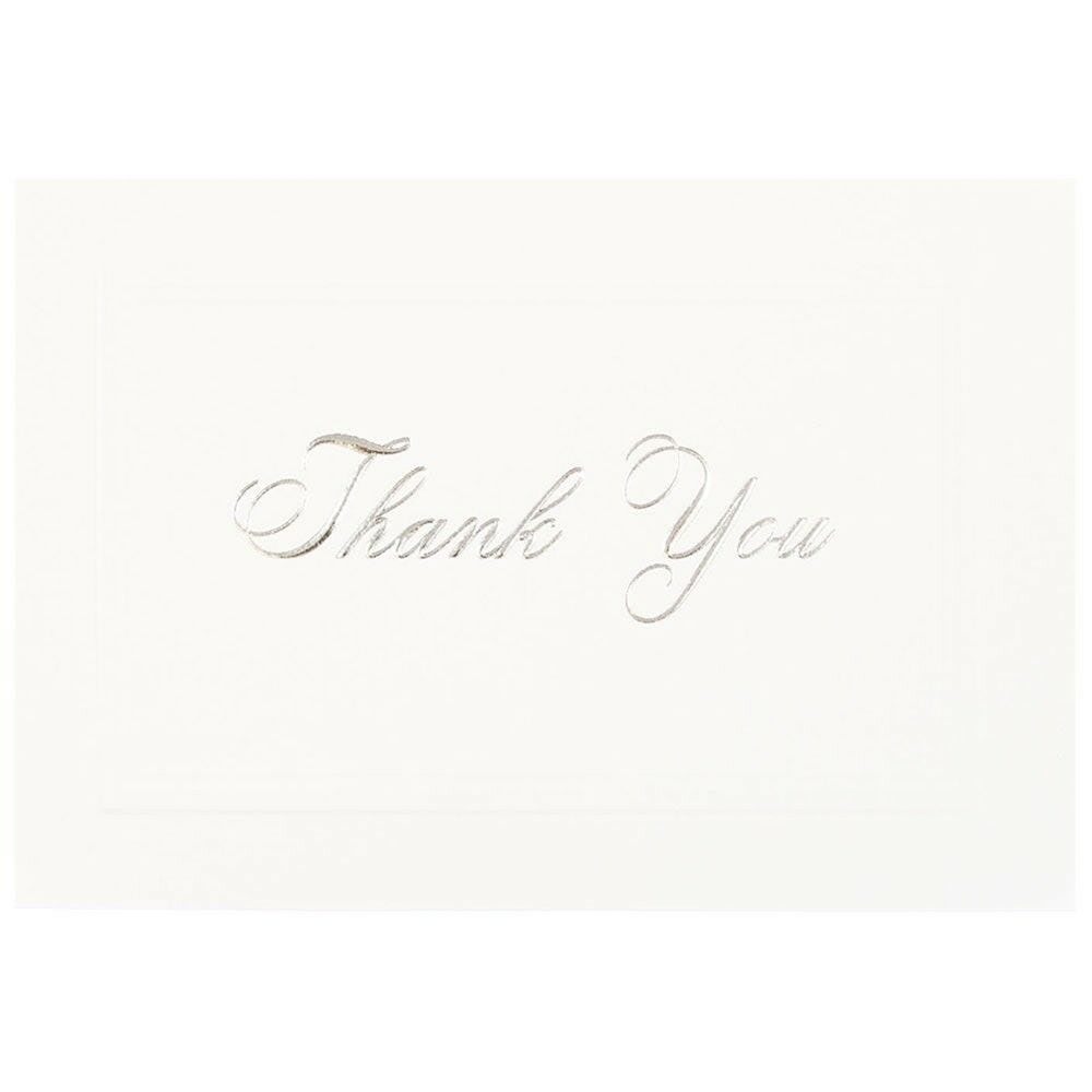 JAM Paper Thank You Card Sets, 4-7/8in x 3-3/8in, White Cards With Silver Script And White Envelopes, Pack Of 25 Cards MPN:334934849