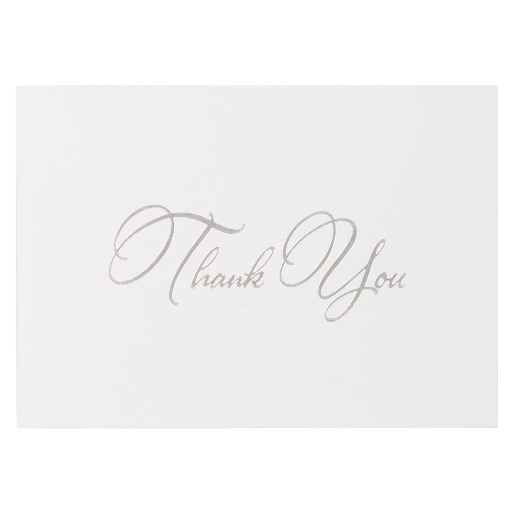 JAM Paper Thank You Card Sets, 4-7/8in x 3-3/8in, Silver Script Cards With Anthracite Stardream Envelopes, Pack Of 25 Cards And Envelopes MPN:334934849AN