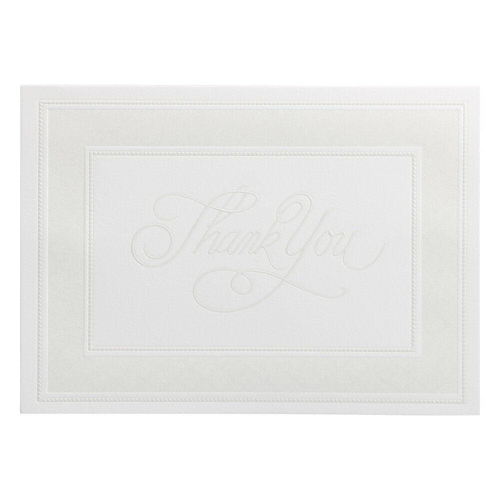 JAM Paper Thank You Card Sets, 4-7/8in x 3-3/8in, White Cards With Pearl Border And White Envelopes, Pack Of 25 Cards And Envelopes MPN:336334864