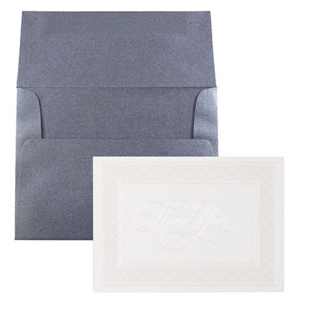 JAM Paper Thank You Card Sets, 4-7/8in x 3-3/8in, Pearl Border Cards With Anthracite Stardream Envelopes, Pack Of 25 Cards And Envelopes MPN:336334864AN