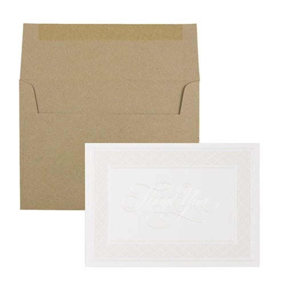 JAM Paper Thank You Card Sets, 4-7/8in x 3-3/8in, Pearl Border Cards With Kraft Envelopes, Pack Of 25 Cards And Envelopes MPN:336334864BK