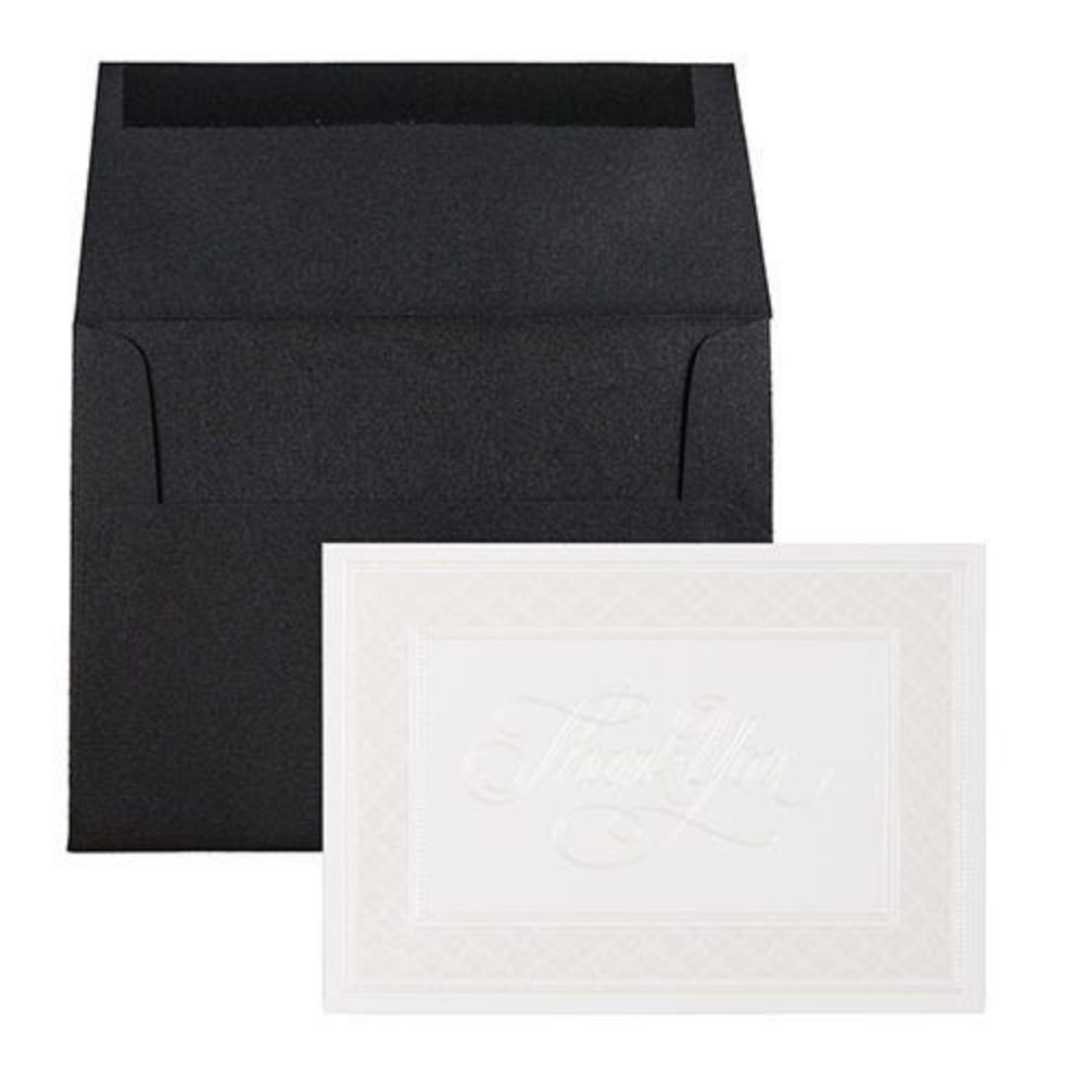 JAM Paper Thank You Card Sets, 4-7/8in x 3-3/8in, Pearl Border Cards With Black Linen Envelopes, Pack Of 25 Cards And Envelopes MPN:336334864BL