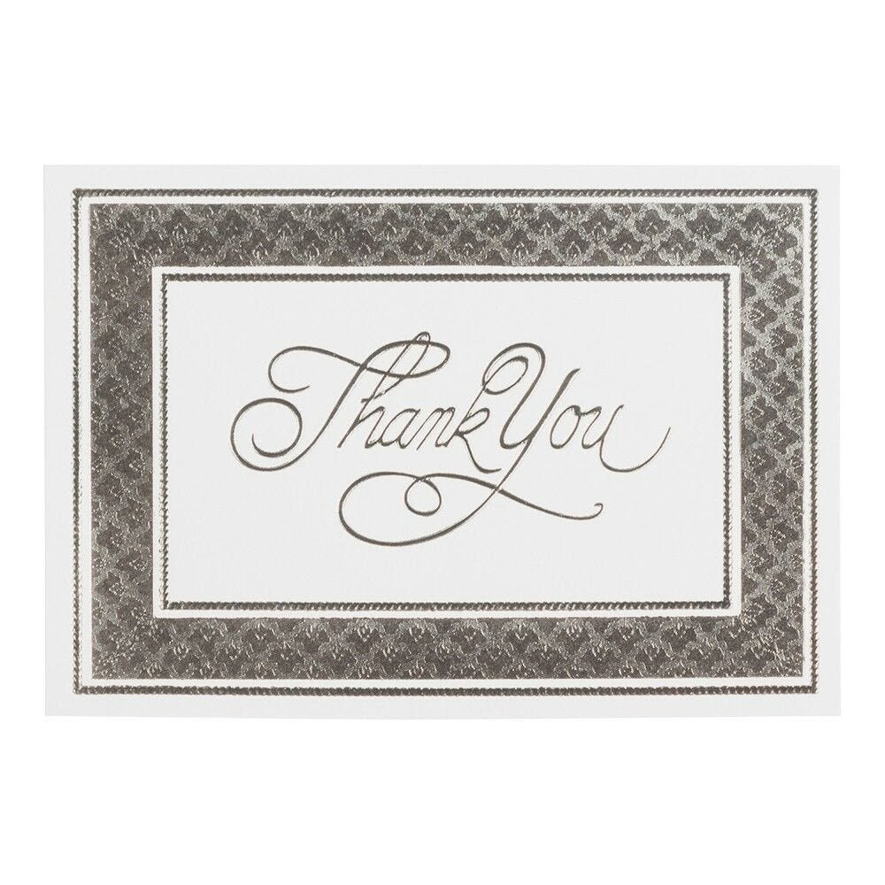 JAM Paper Thank You Card Sets, 4-7/8in x 3-3/8in, White Cards With Silver Border And White Envelopes, Pack Of 25 Cards And Envelopes MPN:336334880