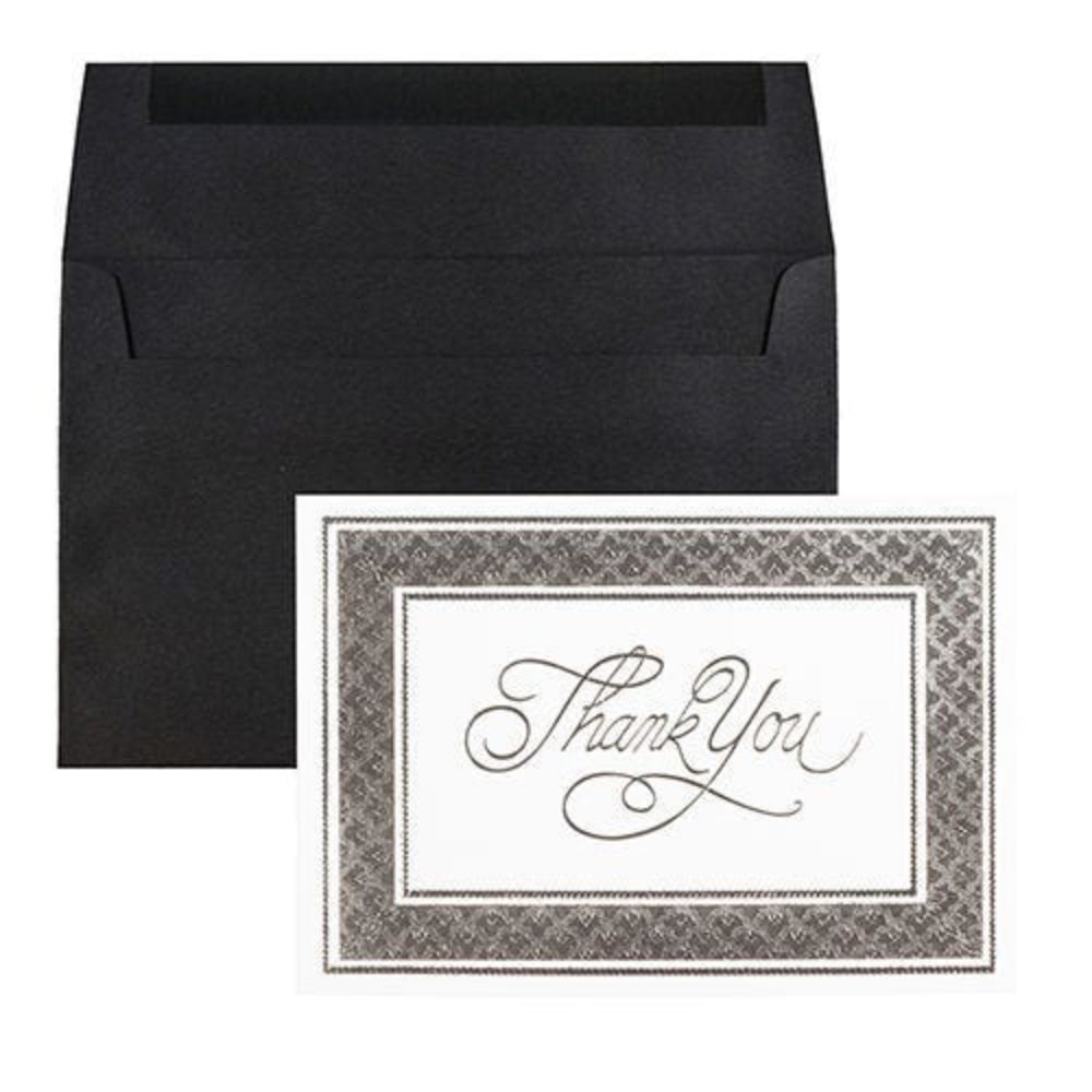 JAM Paper Thank You Card Sets, 4-7/8in x 3-3/8in, Silver Border Cards With Black Linen Envelopes, Pack Of 25 Cards And Envelopes MPN:336334880BL