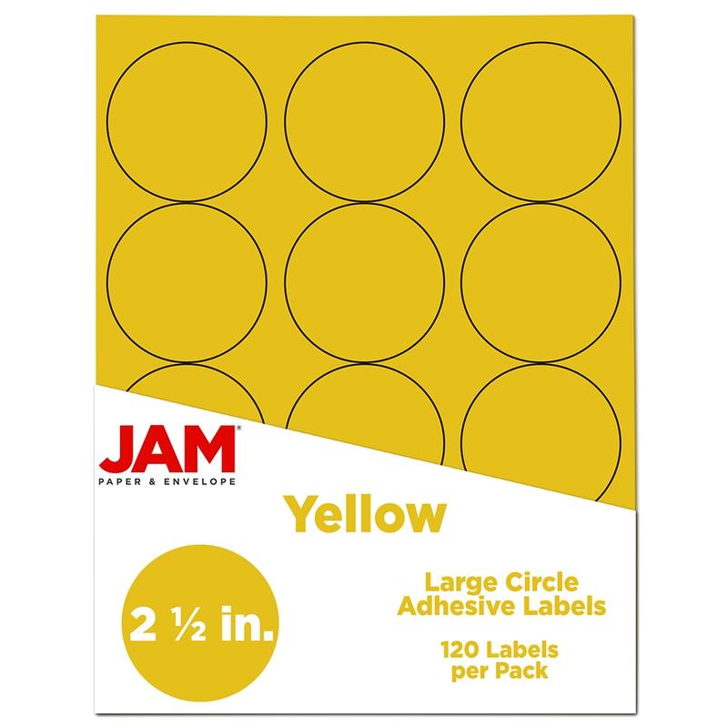 JAM Paper Circle Labels, 2-1/2in, Yellow, Pack Of 120 Labels MPN:147628582