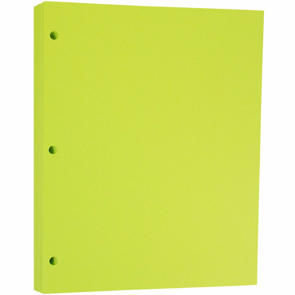 JAM Paper 3-Hole Punched Paper, 8-1/2in x 11in, 24 Lb, Ultra Lime Green, Pack Of 100 Sheets MPN:354428160