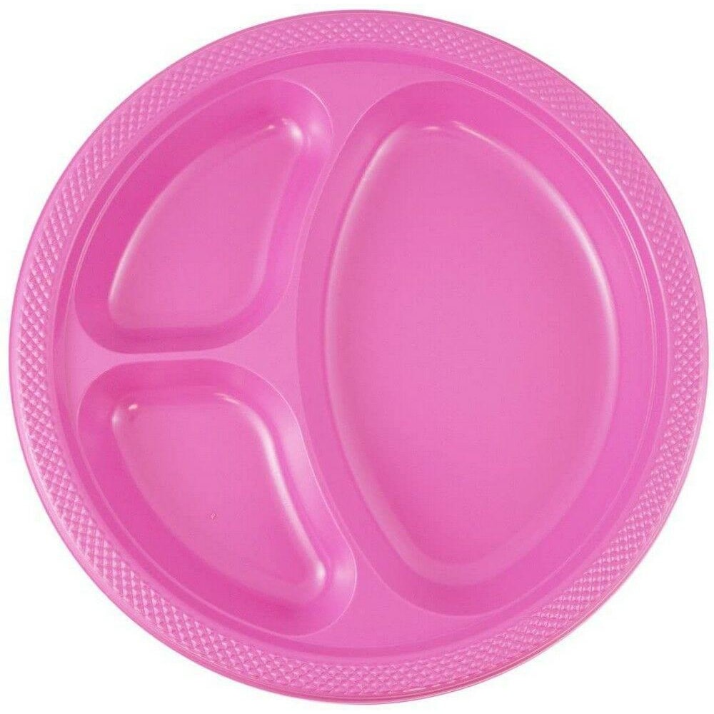 JAM PAPER Plastic 3 Compartment Divided Plates, Large, 10 1/4 inch, Fuchsia Hot Pink, 20/Pack MPN:10255CPFU