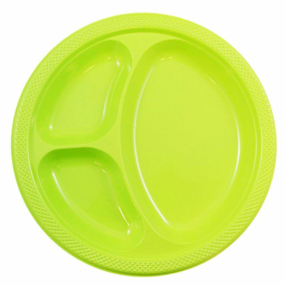 JAM PAPER Plastic 3 Compartment Divided Plates, Large, 10 1/4 inch, Lime Green, 20/Pack MPN:10255CPLI