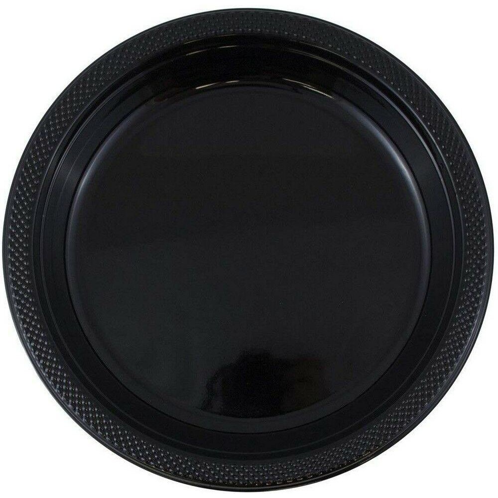 JAM PAPER Round Plastic Party Plates, Large, 10 1/4 inch, Black, 20/Pack MPN:10255LPBL