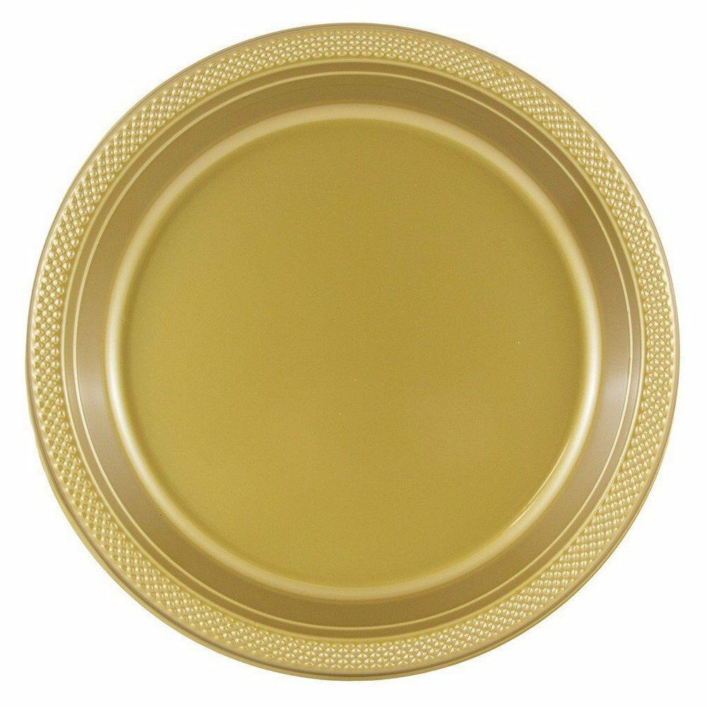 JAM PAPER Round Plastic Party Plates, Large, 10 1/4 inch, Gold, 20/Pack MPN:10255LPGL