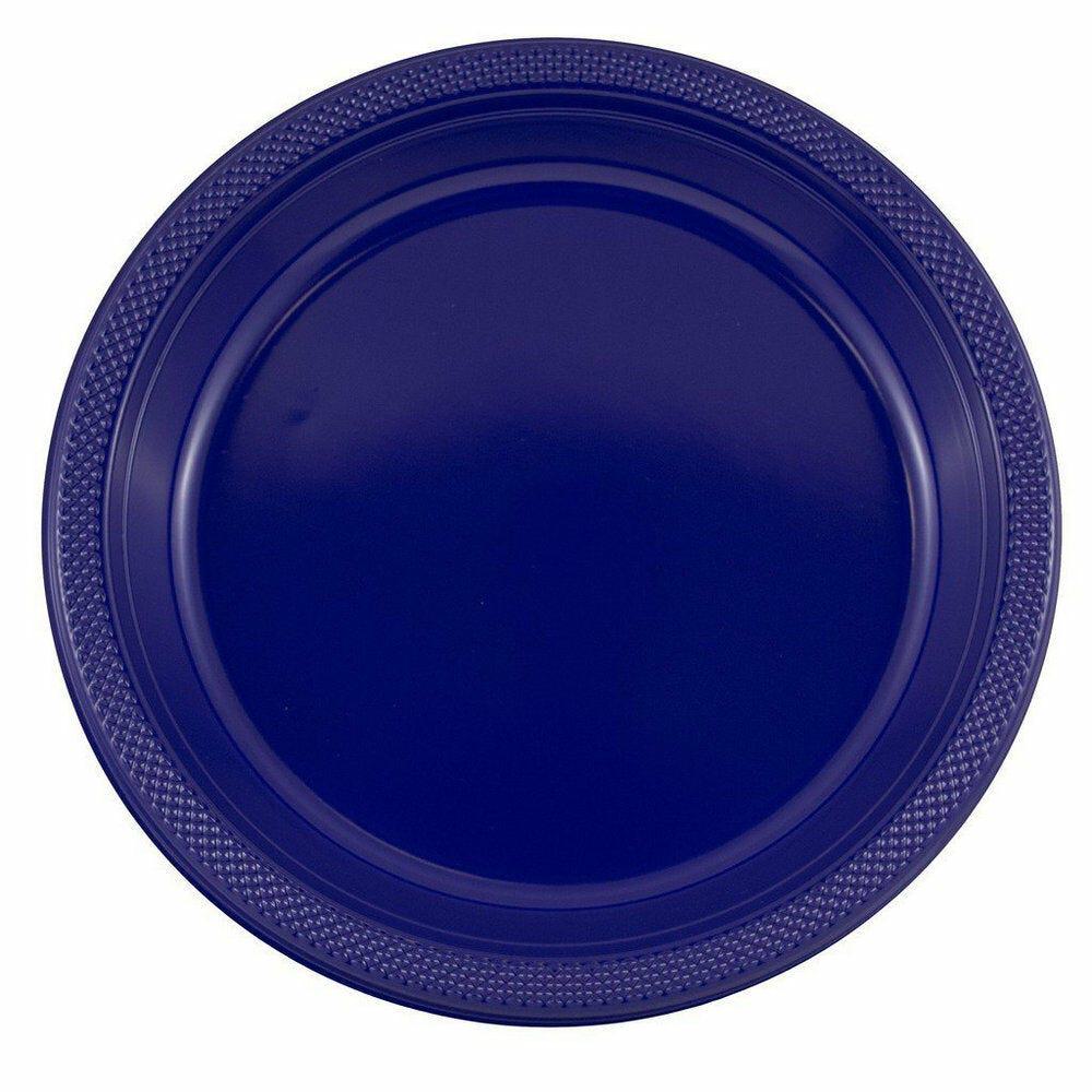JAM PAPER Round Plastic Party Plates, Large, 10 1/4 inch, Navy Blue, 20/Pack MPN:10255LPNV