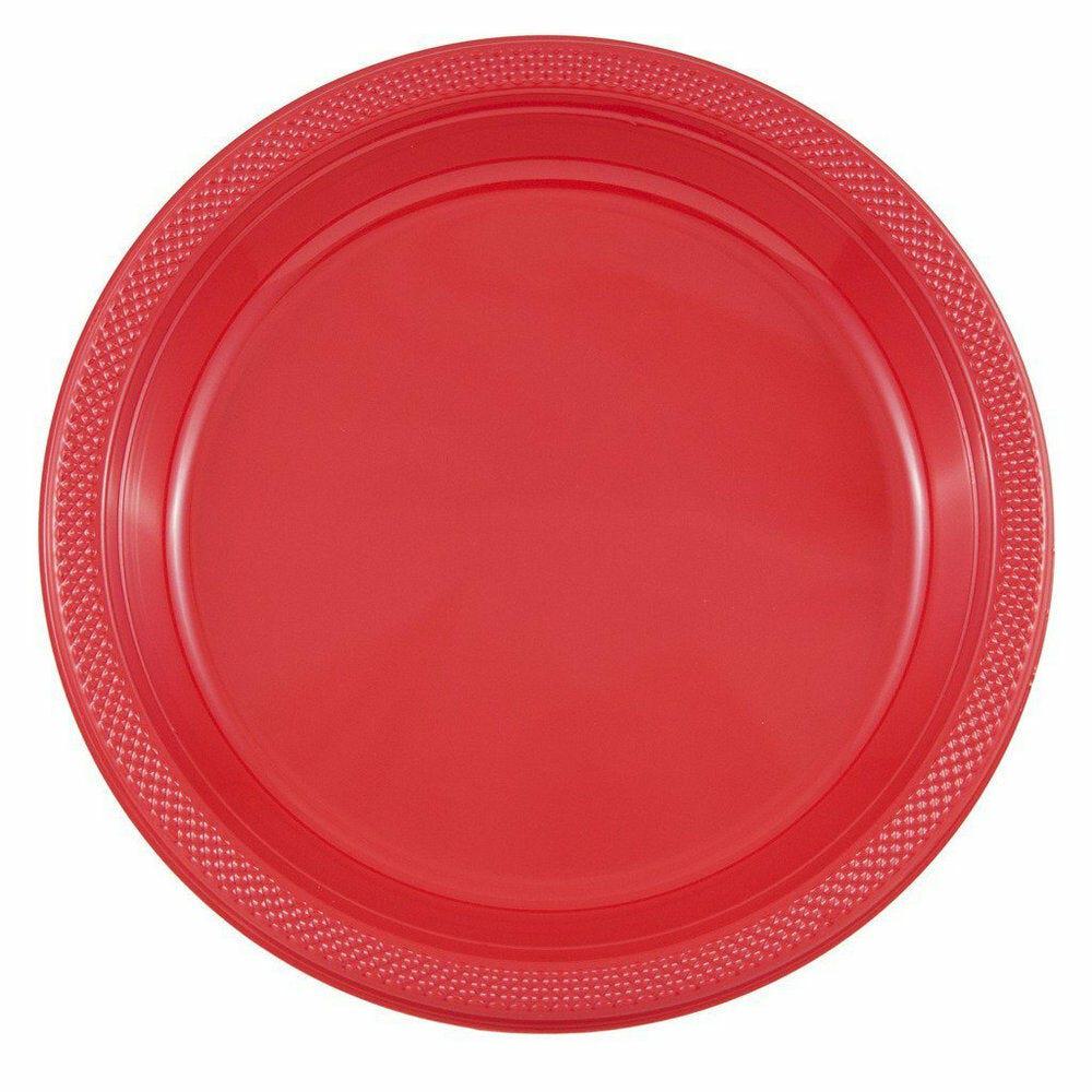 JAM PAPER Round Plastic Party Plates, Large, 10 1/4 inch, Red, 20/Pack MPN:10255LPRE