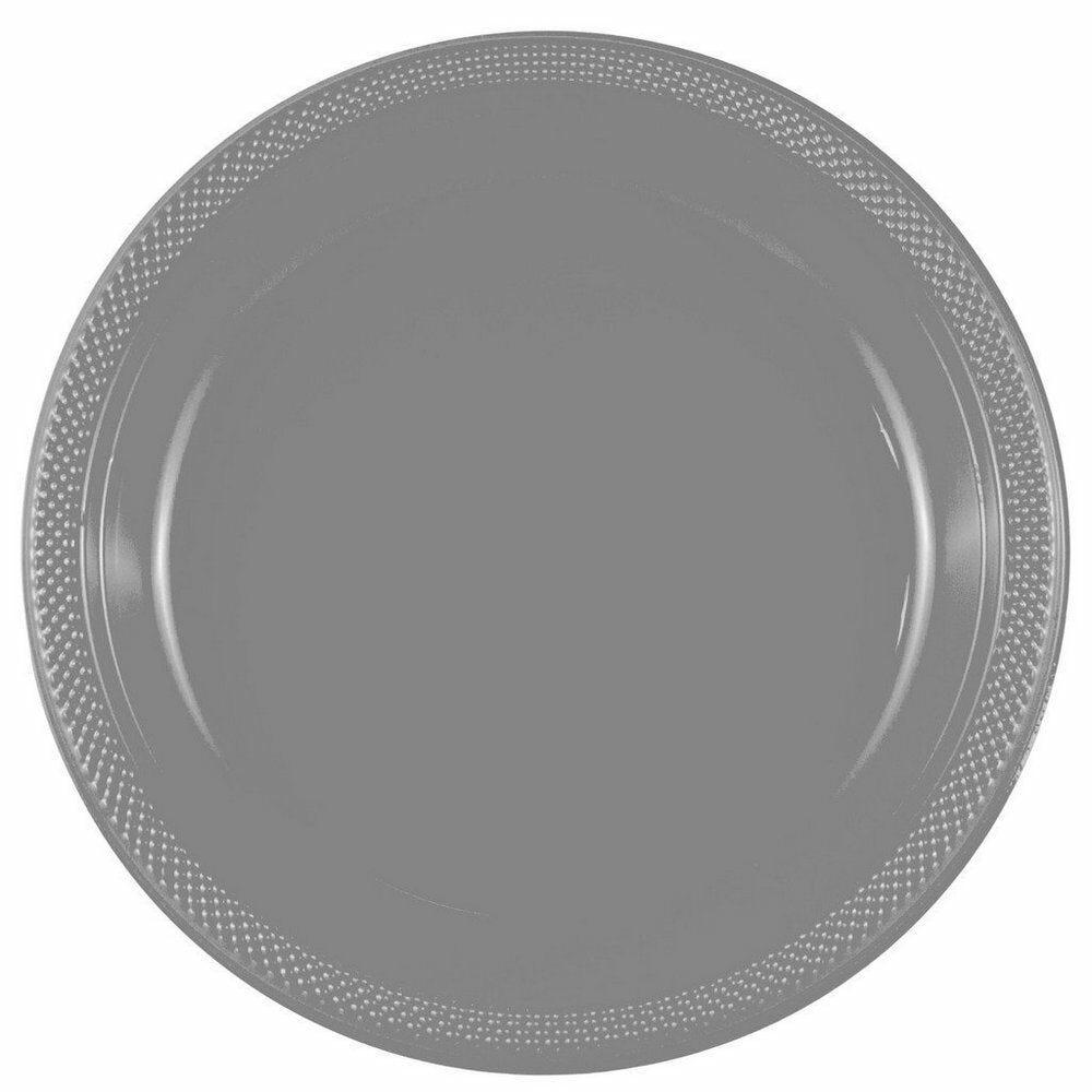 JAM PAPER Round Plastic Party Plates, Large, 10 1/4 inch, Silver, 20/Pack MPN:10255LPSL