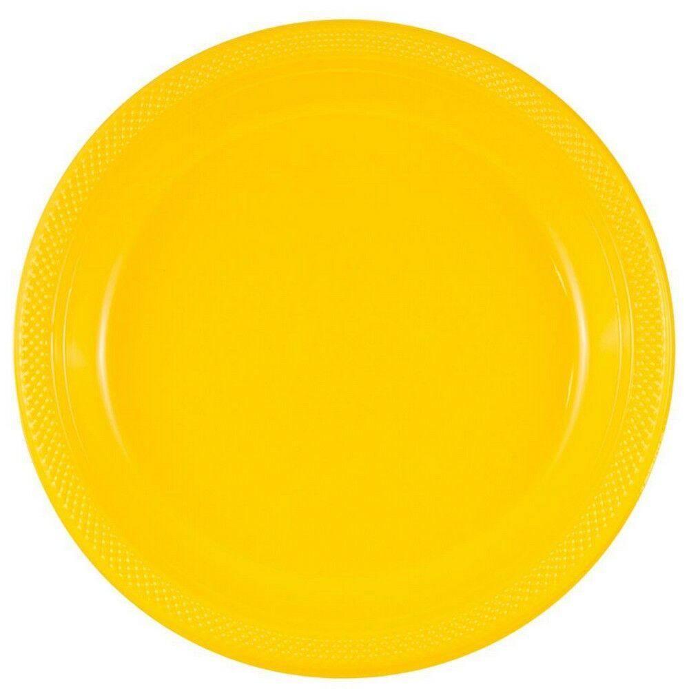 JAM PAPER Round Plastic Party Plates, Large, 10 1/4 inch, Yellow, 20/Pack MPN:10255LPYE