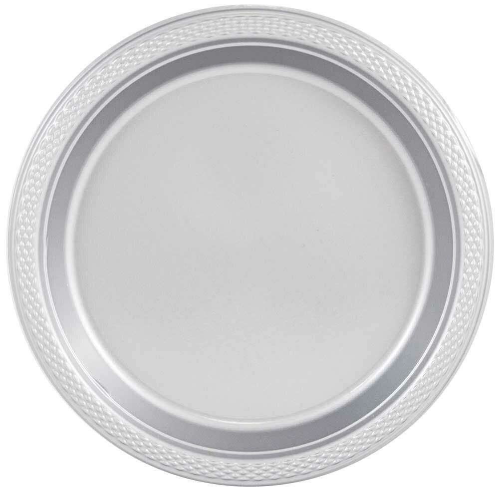 JAM PAPER Round Plastic Party Plates, Small, 7 inch, Silver, 20/Pack MPN:255325377