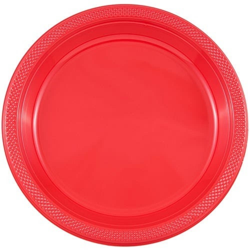 JAM PAPER Round Plastic Party Plates, Small, 7 inch, Red, 20/Pack MPN:7255320666