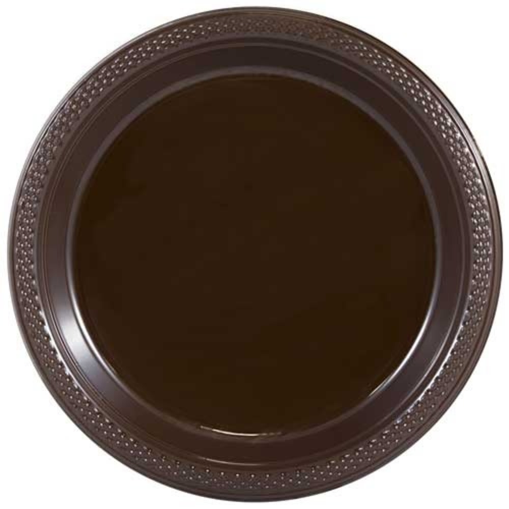 JAM Paper Round Plastic Party Plates, Small, 7in, Chocolate Brown, 20/pack MPN:7255320676