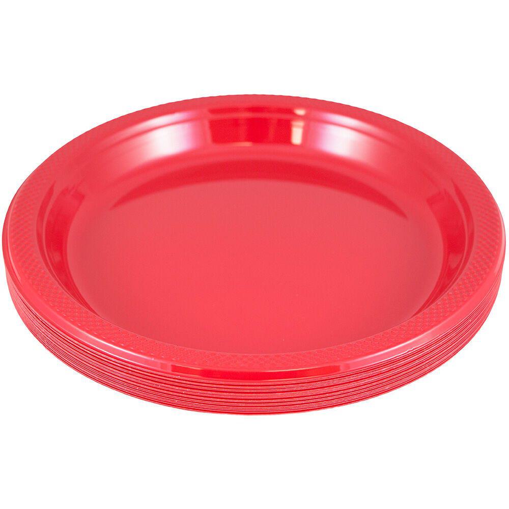 JAM PAPER Round Plastic Party Plates, Medium, 9 inch, Red, 20/Pack MPN:9255320667