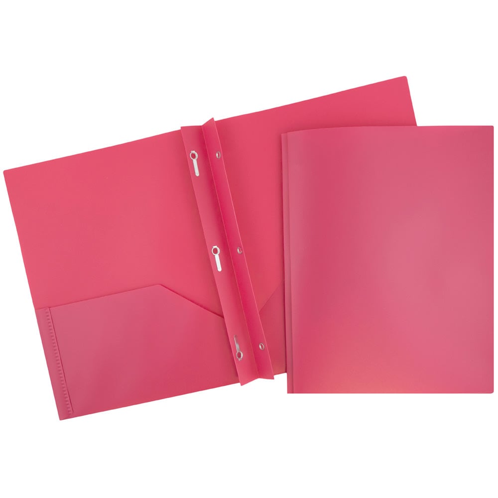 JAM Paper Plastic 2-Pocket POP Folders with Metal Prongs Fastener Clasps, 9 1/2in x 11 1/2in, Fuchsia Pink, Pack Of 6 MPN:382ECFUU