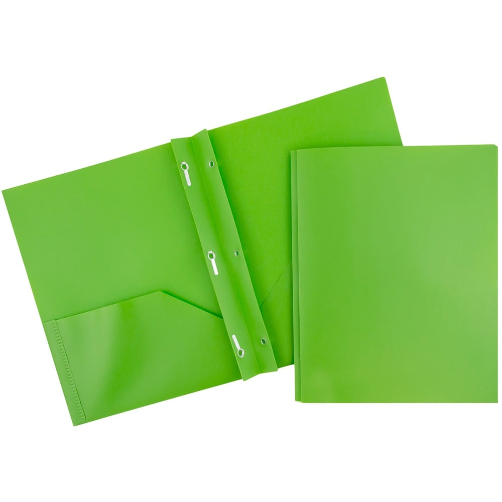 JAM Paper Plastic 2-Pocket POP Folders with Metal Prongs Fastener Clasps, 9 1/2in x 11 1/2in, Lime Green, Pack Of 6 MPN:382ECLIGRU