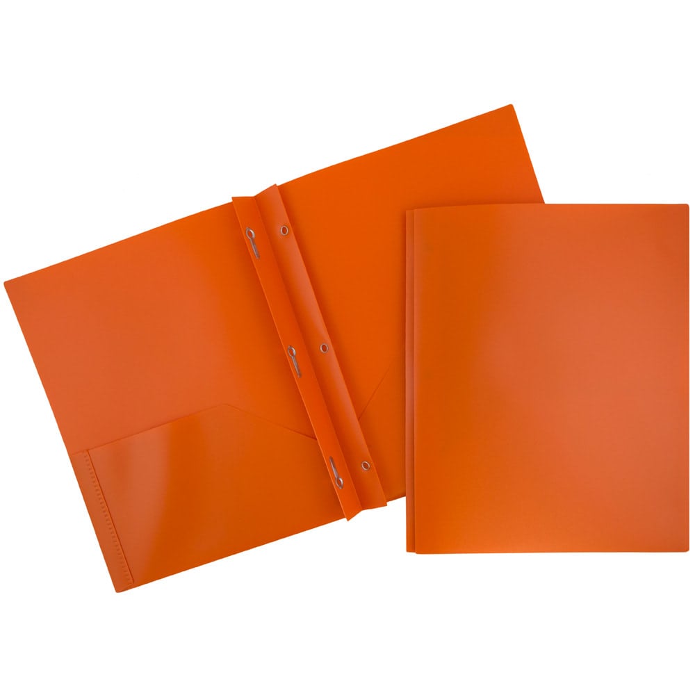 JAM Paper Plastic 2-Pocket POP Folders with Metal Prongs Fastener Clasps, 9 1/2in x 11 1/2in, Orange, Pack Of 6 MPN:382ECORU