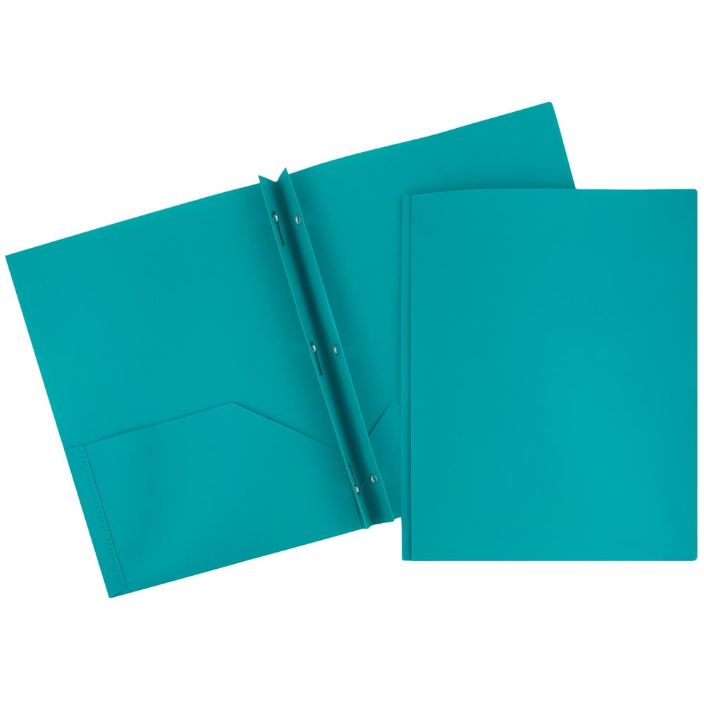 JAM Paper Plastic 2-Pocket POP Folders with Metal Prongs Fastener Clasps, 9 1/2in x 11 1/2in, Teal, Pack Of 6 MPN:382ECTEU