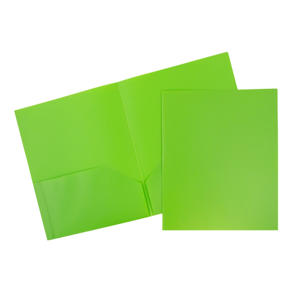JAM Paper Plastic 2-Pocket POP Folders, 9 1/2in x 11 1/2in, Lime Green, Pack Of 6 MPN:382ELIGRD