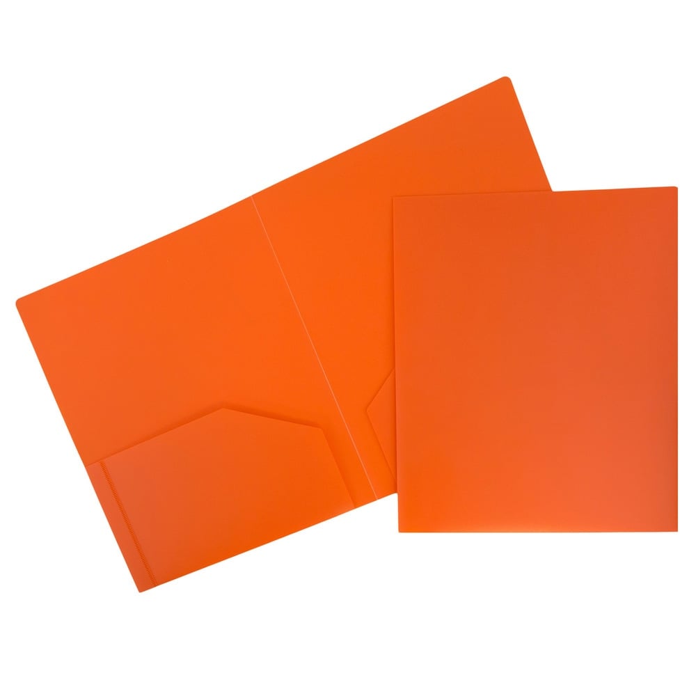 JAM Paper Plastic 2-Pocket School POP Folders, 9 1/2in x 11 1/2in, Orange, Pack Of 6 MPN:382EORD