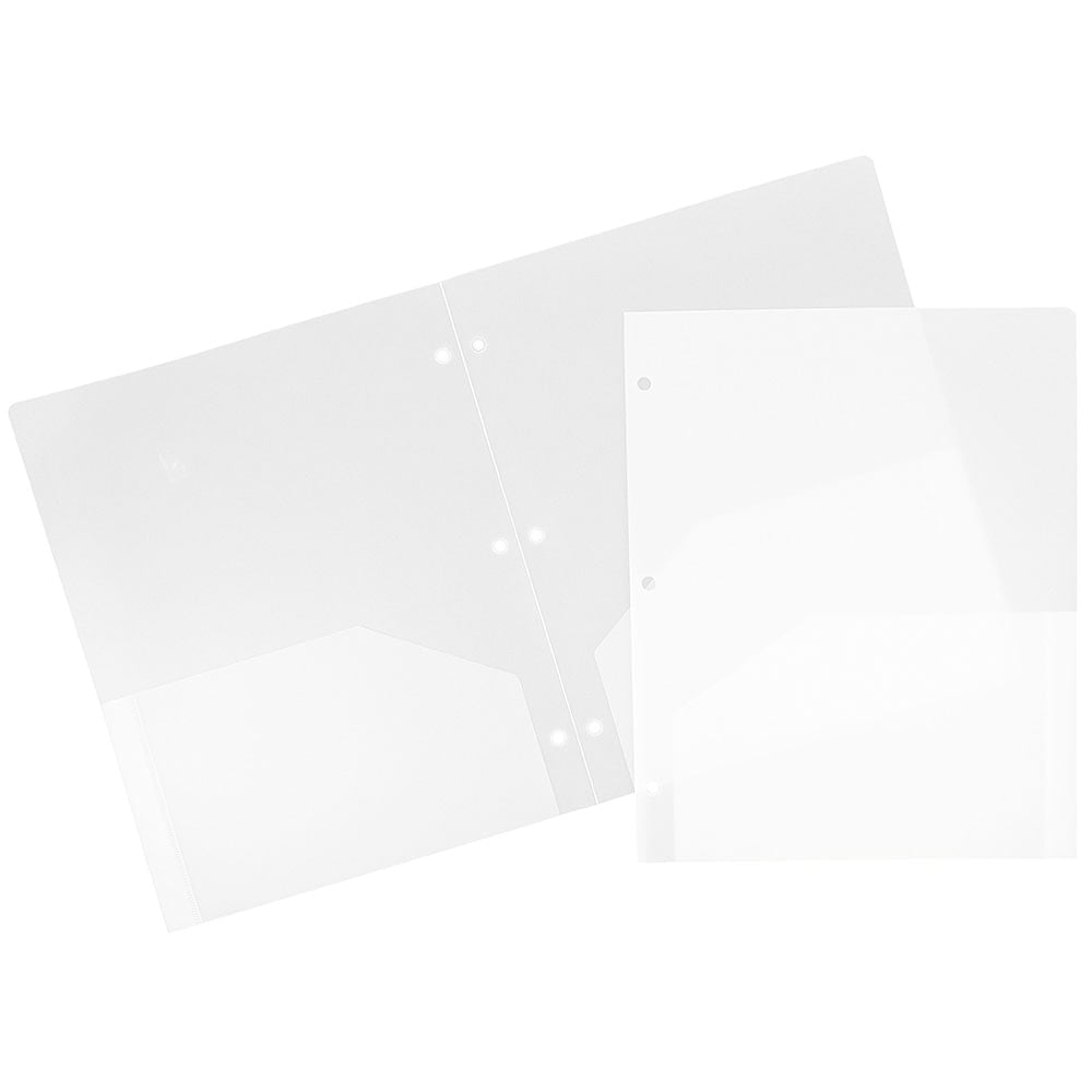 JAM Paper 3-Hole-Punched 2-Pocket Plastic Presentation Folders, 9in x 12in, Clear, Pack Of 6 MPN:383HHPCLB